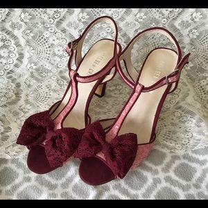 Burgundy and Pink T-strap 3 inch Lacy Heels